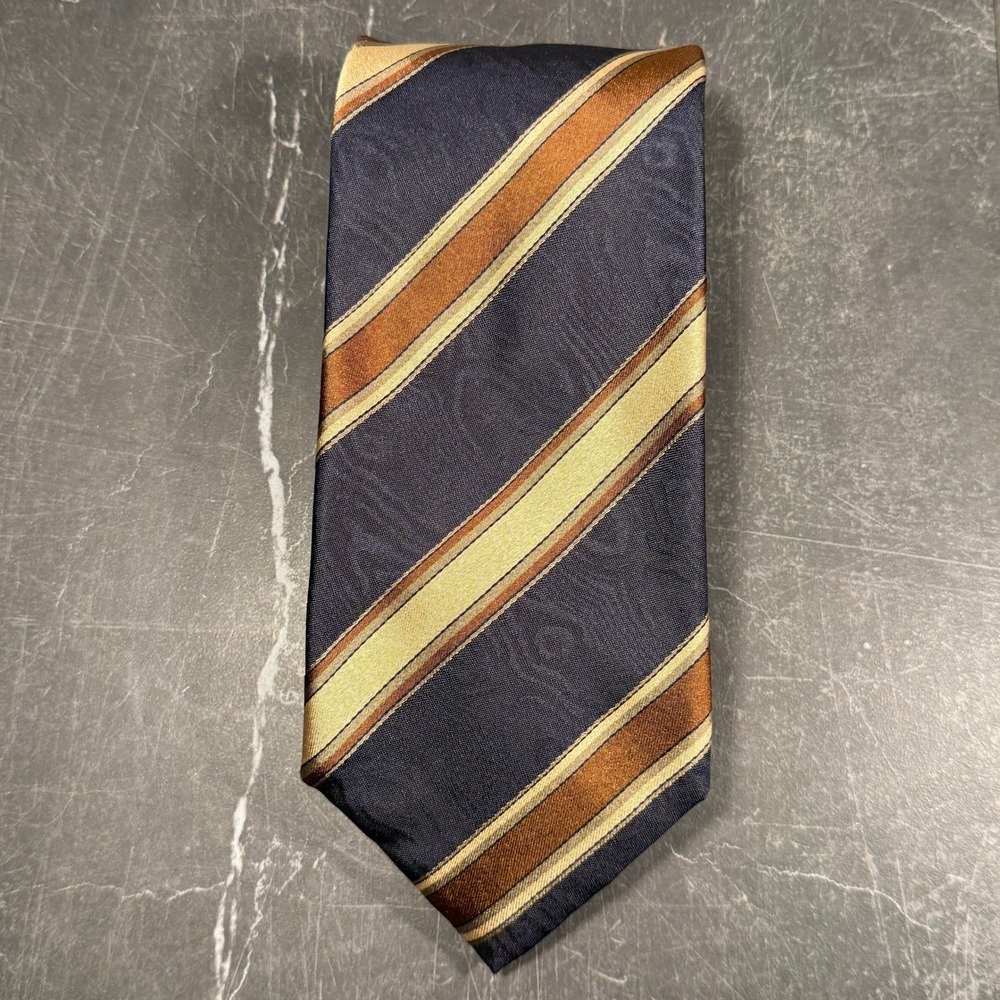 Mens Tie | Massimo Bizzocchi | Navy Bronze Gold Striped Silk Made in Italy